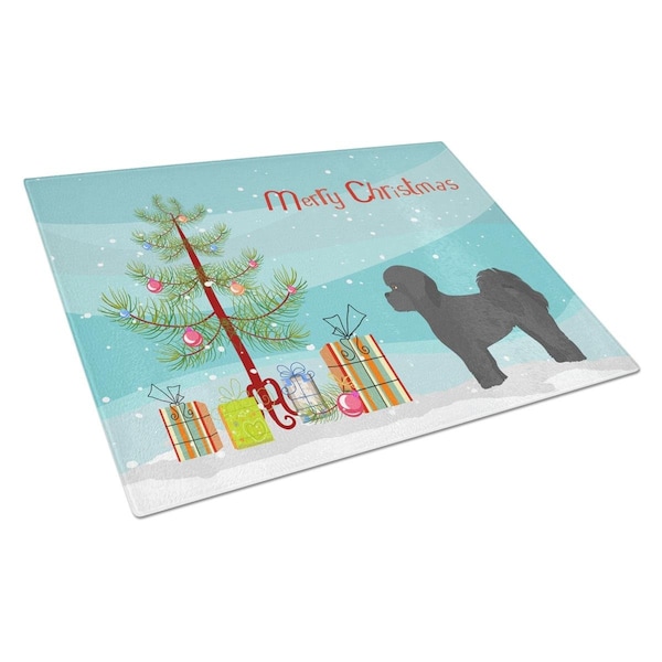 Carolines Treasures Black Mal-Shi Christmas Tree Glass Cutting Board Large - CK3852LCB