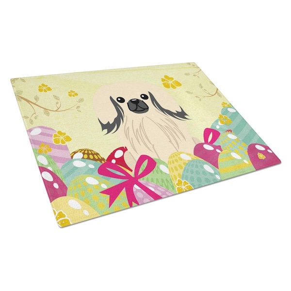 Carolines Treasures Easter Eggs Pekingnese Cream Glass Cutting Board Large - BB6106LCB