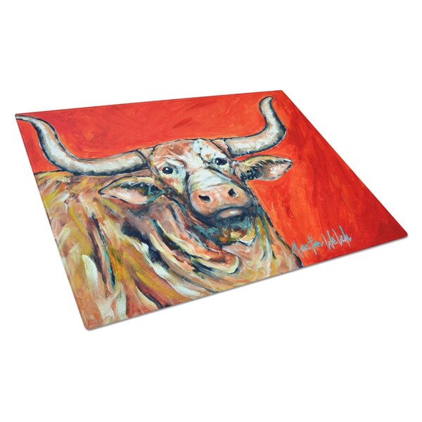 Carolines Treasures See Red Longhorn Cow Glass Cutting Board Large - MW1281LCB