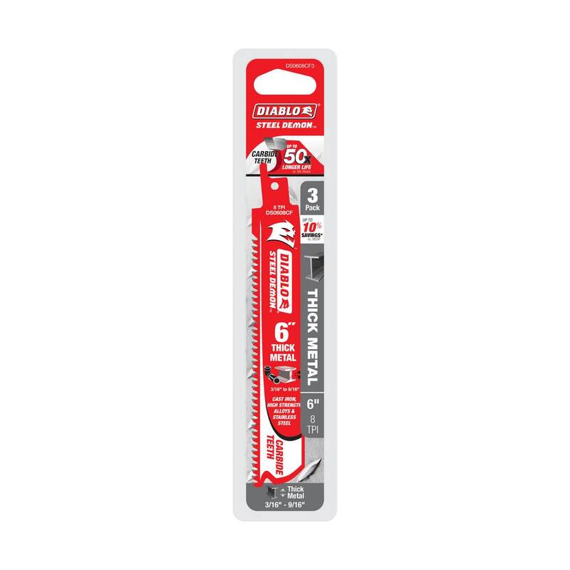 DIABLO 6 pulgadas 8 TPI Steel Demon Carbide Hojas de sierra reciprocante para corte de metal grueso (paquete de 3) - DS0608CF3