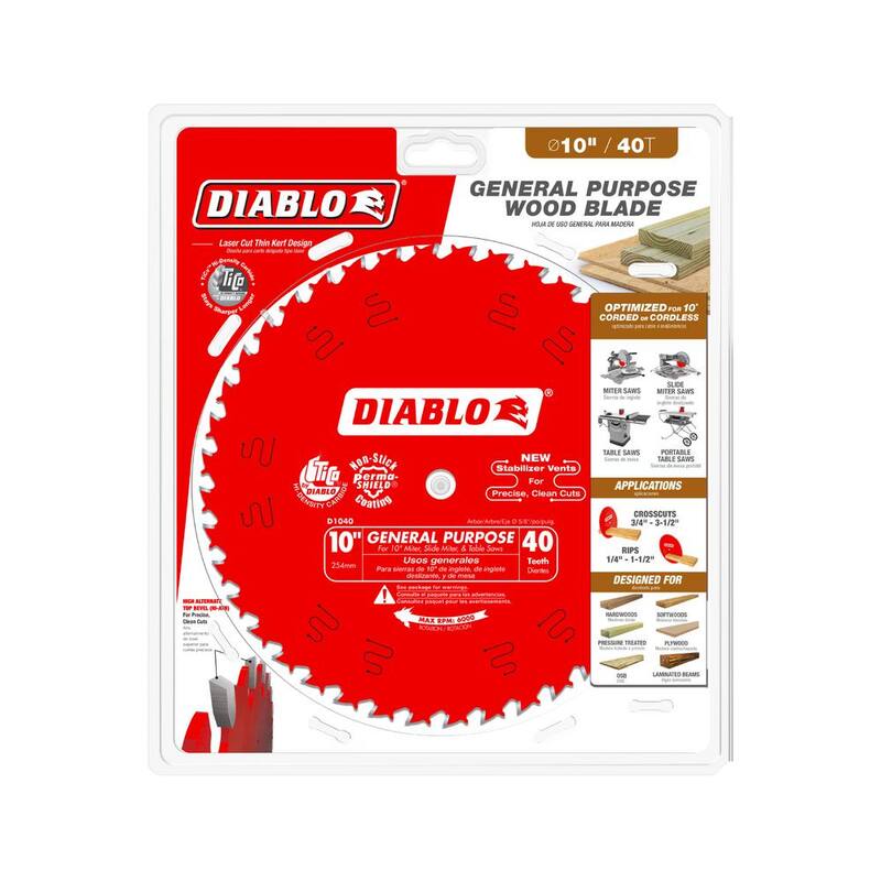 DIABLO 10 pulgadas x 40 dientes Hoja de sierra de propósito general para madera - D1040X