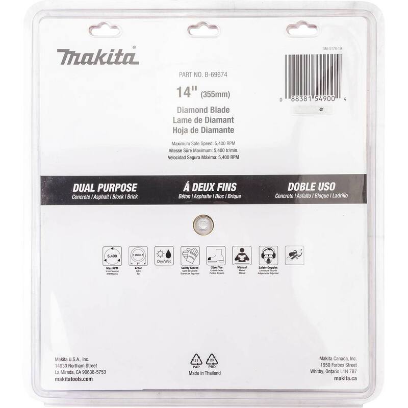 Makita 14 in. Disco de Diamante de Doble Uso con Borde Segmentado - B-69674