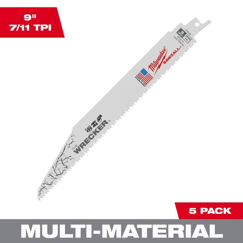 Si traduzco todo menos la marca del producto, el título sería: Milwaukee 9 in. 7/11 TPI WRECKER Cuchillas para sierra reciprocante de demolición y corte multi-material SAWZALL (paquete de 5) - 48-00-5706