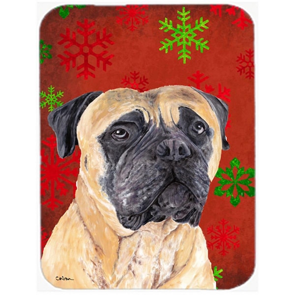 Carolines Treasures Mastiff Red And Green Snowflakes Holiday Christmas Glass Cutting Board - Large - SC9425LCB
