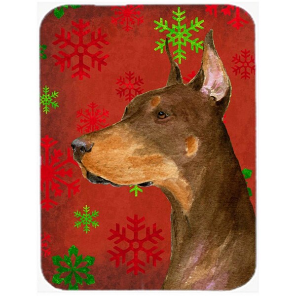 Carolines Treasures SS4675LCB Doberman Red and Green Snowflakes Holiday Christmas, Glass Cutting Board - Large - SS4675LCB