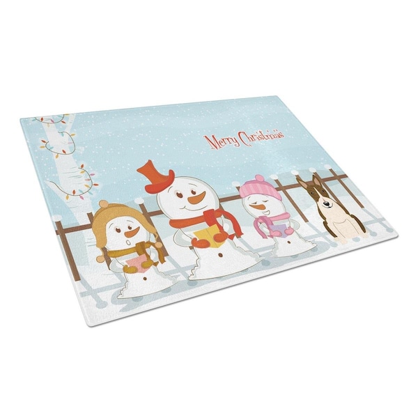Carolines Treasures Merry Christmas Carolers Bull Terrier Dark Brindle Glass Cutting Board, Large - BB2467LCB
