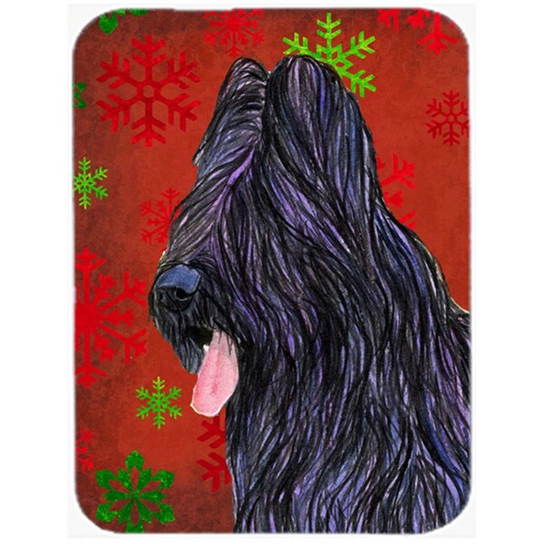 Carolines Treasures Briard Red and Green Snowflakes Holiday Christmas- Glass Cutting Board - Large - SS4696LCB