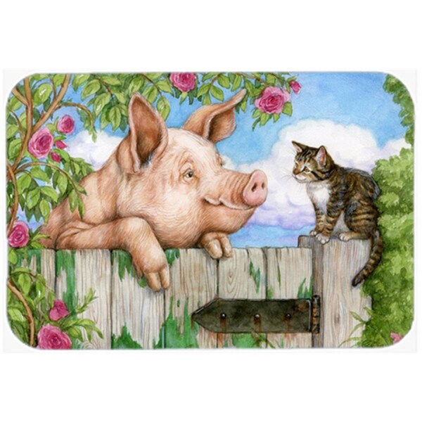 Carolines Treasures CDCO0349LCB Pig at the Gate with the Cat Glass Large Cutting Board - CDCO0349LCB