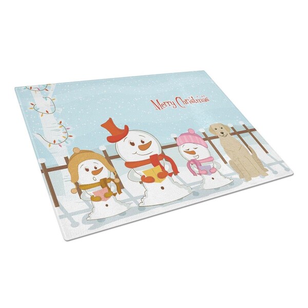 Carolines Treasures Merry Christmas Carolers Yellow Labrador Glass Cutting Board, Large - BB2386LCB