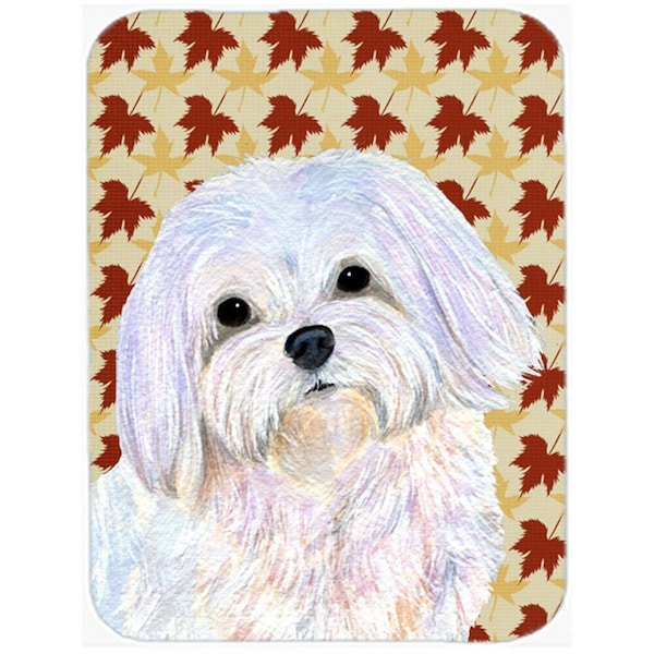 Carolines Treasures SS4374LCB 12 x 15 in. Maltese Fall Leaves Portrait Glass Cutting Board, Large - SS4374LCB