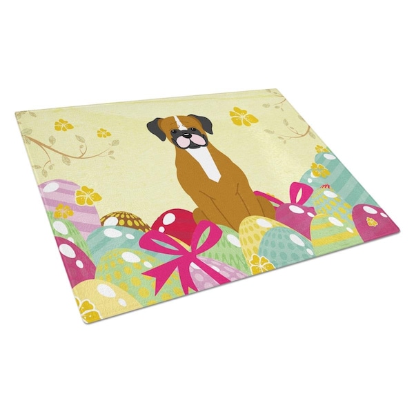 Carolines Treasures Easter Eggs Flashy Fawn Boxer Glass Cutting Board Large - BB6116LCB