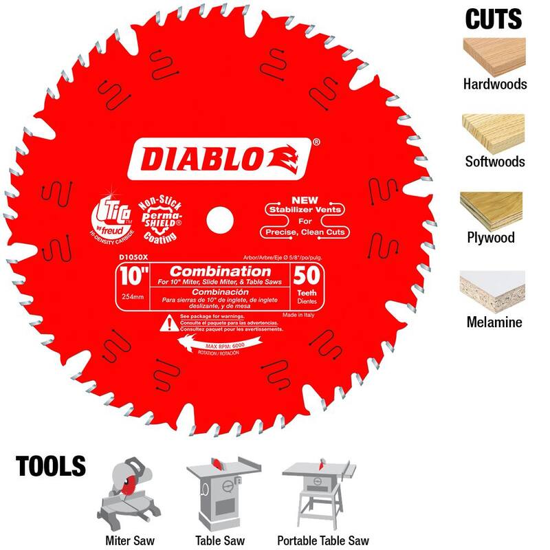 DIABLO 10 pulgadas x 50 Dientes Hoja de Sierra Combinada para Madera - D1050X