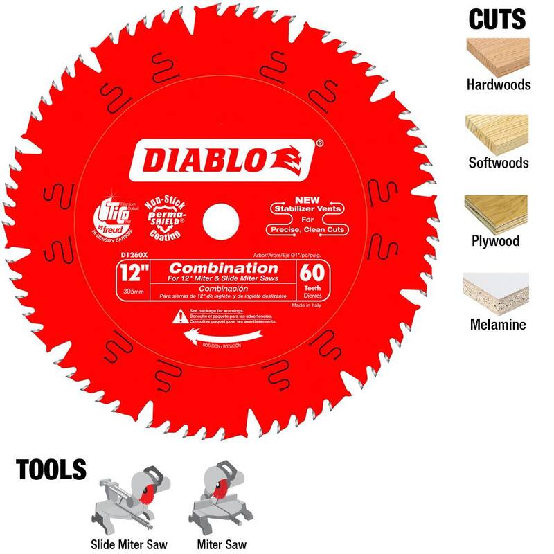 DIABLO Hoja de sierra combinada de 12 pulgadas x 60 dientes para madera - D1260X
