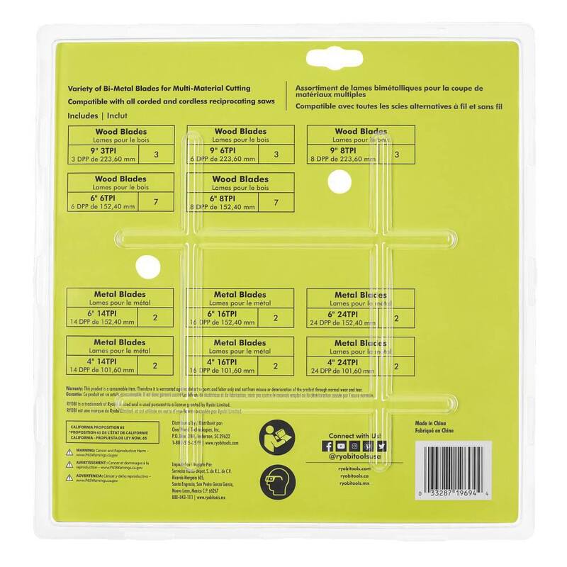 Set de hojas de sierra reciproca multiusos RYOBI (35 piezas) - A233501