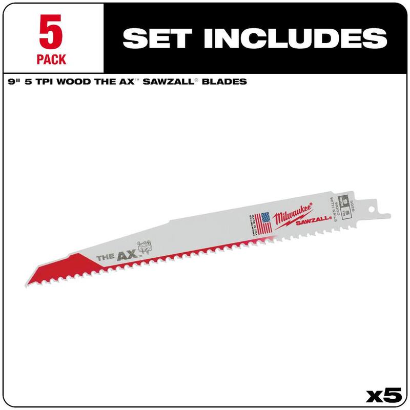 Milwaukee 9 pulgadas 5 TPI AX Hoja de Sierra Alternativa para Cortar Madera con Clavos (paquete de 5) - 48-00-5026S