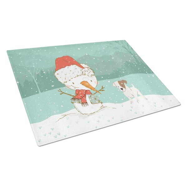 Carolines Treasures Jack Russell Terrier Snowman Christmas Glass Cutting Board Large - CK2090LCB