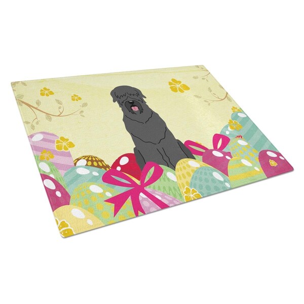 Carolines Treasures Easter Eggs Black Russian Terrier Glass Cutting Board Large - BB6026LCB