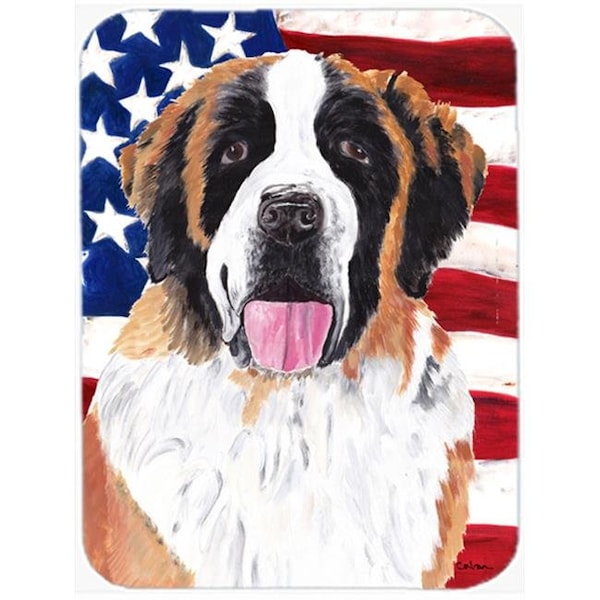 Carolines Treasures Carolines Treasures SC9027LCB 15 x 12 in. USA American Flag with Saint Bernard Glass Cutting Board - Large - SC9027LCB