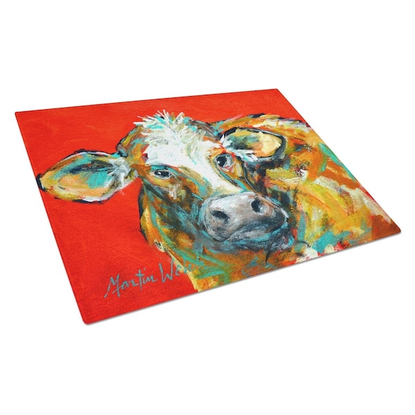 Carolines Treasures Caught Red Handed Cow Glass Cutting Board Large - MW1272LCB