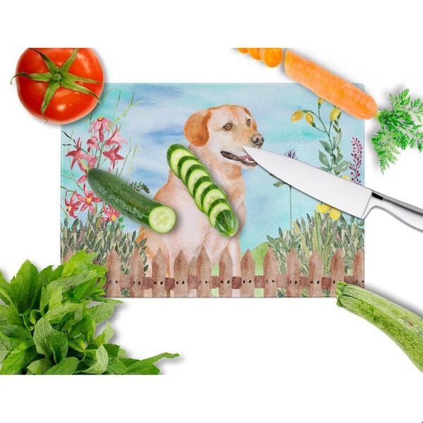 Carolines Treasures Labrador Retriever Spring Glass Cutting Board - Large - CK1276LCB