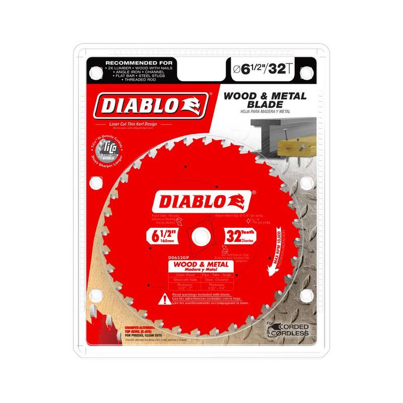 Hoja de sierra circular de carburo DIABLO de 6-1/2 pulgadas y 32 dientes para madera y metal - D0632GPR