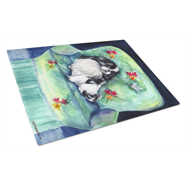 Carolines Treasures Japanese Chin in Mommas Chair Glass Cutting Board - Large- 15 x 12 in. - 7034LCB