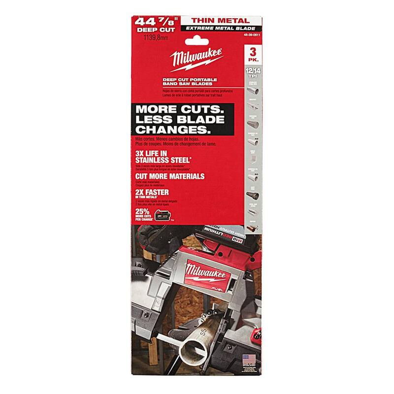 Milwaukee 44-7/8 pulg. 12/14 TPI Hoja de sierra de banda portátil de corte de metal extremadamente delgada de corte profundo (paquete de 3) Para M18 FUEL / Con cable - 48-39-0611