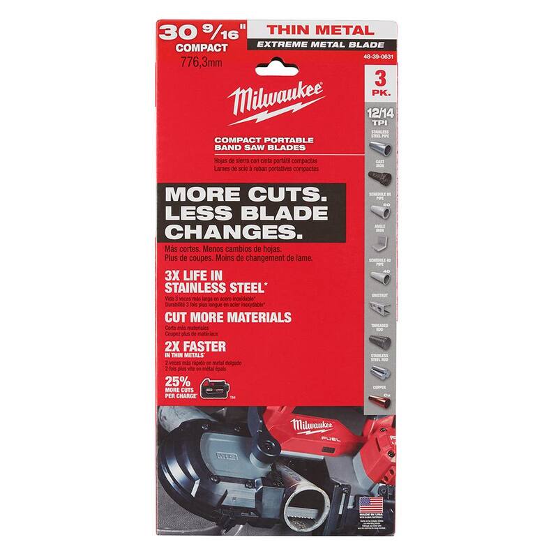 Milwaukee 30-9/16 pulg. 12/14 TPI Hoja de sierra de cinta de acero de alta velocidad extrema y delgada para corte de metal (paquete de 3) para sierra de cinta M12 FUEL - 48-39-0631
