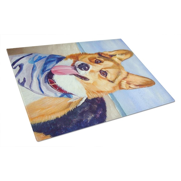 Carolines Treasures Corgi Beach Bandana Glass Cutting Board Large - 7363LCB