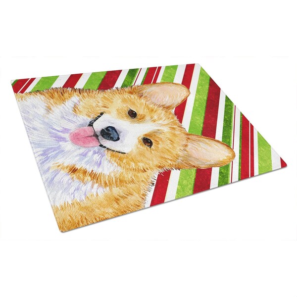 Carolines Treasures Corgi Candy Cane Holiday Christmas Glass Cutting Board - Large - SS4555LCB
