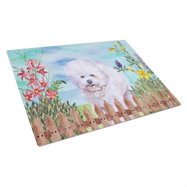 Carolines Treasures Bichon Frise Spring Glass Cutting Board, Large - CK1210LCB