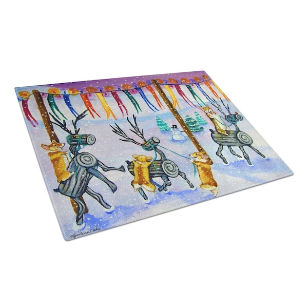 Carolines Treasures Corgi Log Reindeer Race Christmas Glass Cutting Board Large - 7443LCB