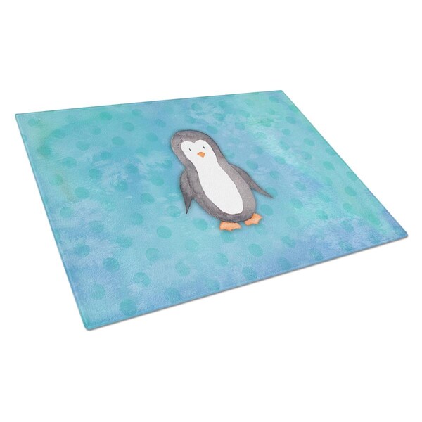 Carolines Treasures Polkadot Penguin Watercolor Glass Cutting Board Large - BB7376LCB