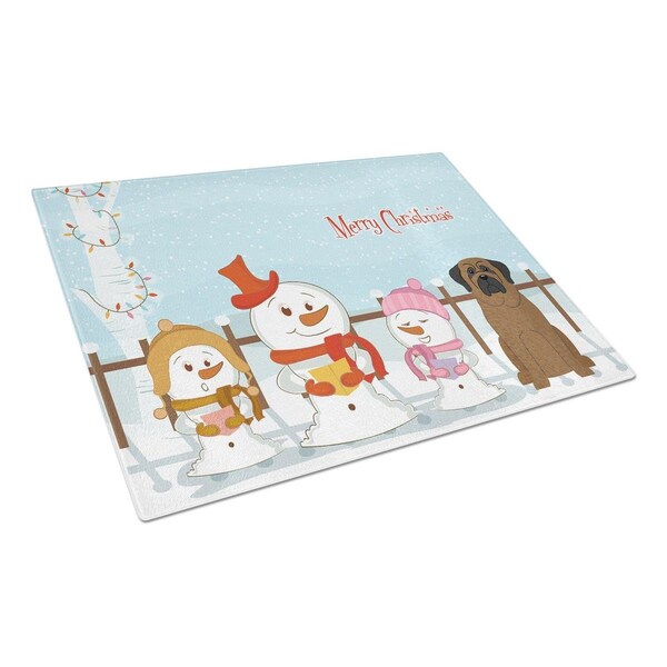 Carolines Treasures Merry Christmas Carolers Bullmastiff Glass Cutting Board, Large - BB2415LCB