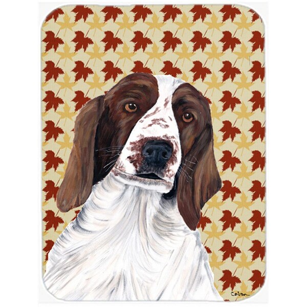 Carolines Treasures 12 x 15 in. Welsh Springer Spaniel Fall Leaves Portrait Glass Cutting Board- Large - SC9220LCB
