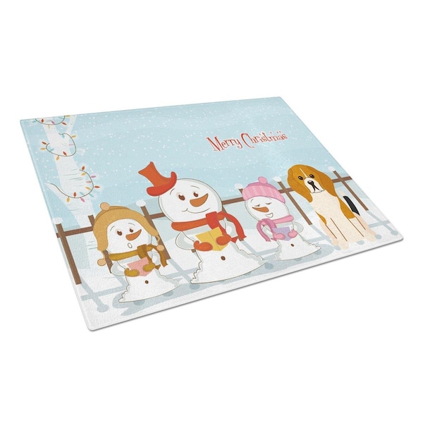 Carolines Treasures Merry Christmas Carolers Beagle Tricolor Glass Cutting Board, Large - BB2371LCB