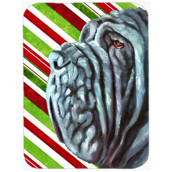 Carolines Treasures Neapolitan Mastiff Candy Cane Holiday Christmas Glass Cutting Board- Large - LH9589LCB