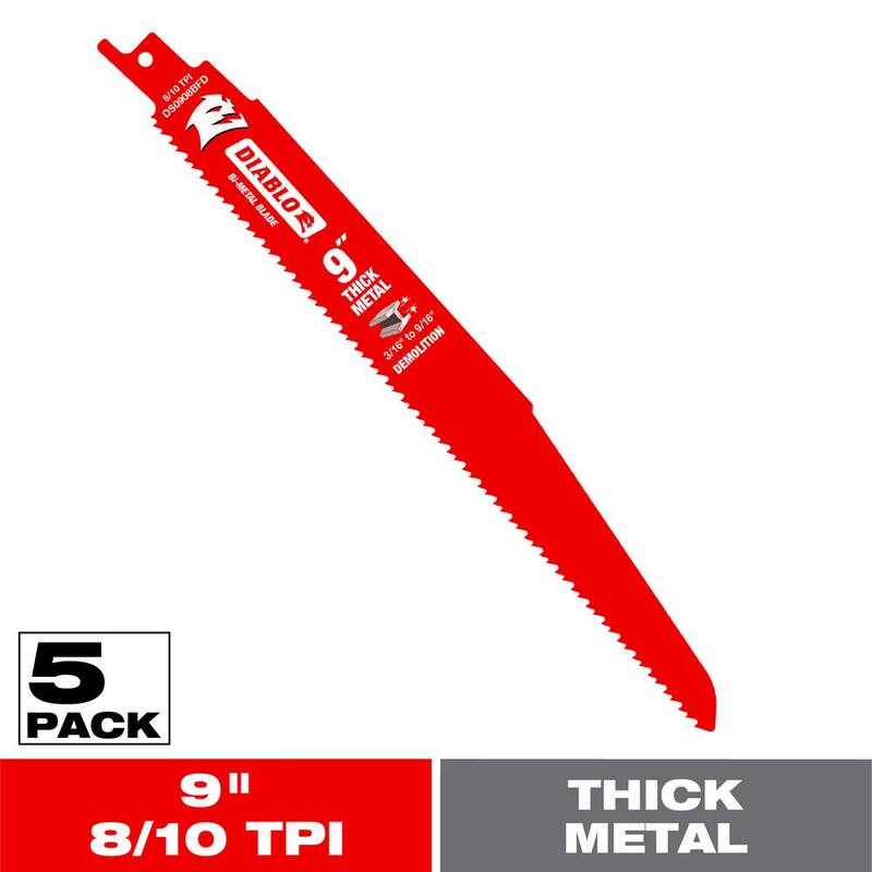 DIABLO 9 pulgadas 8/10 TPI Steel Demon Bi-Metal Hojas de Sierra Recíproca para Corte de Metales Gruesos (Paquete de 5) - DS0908BFD5