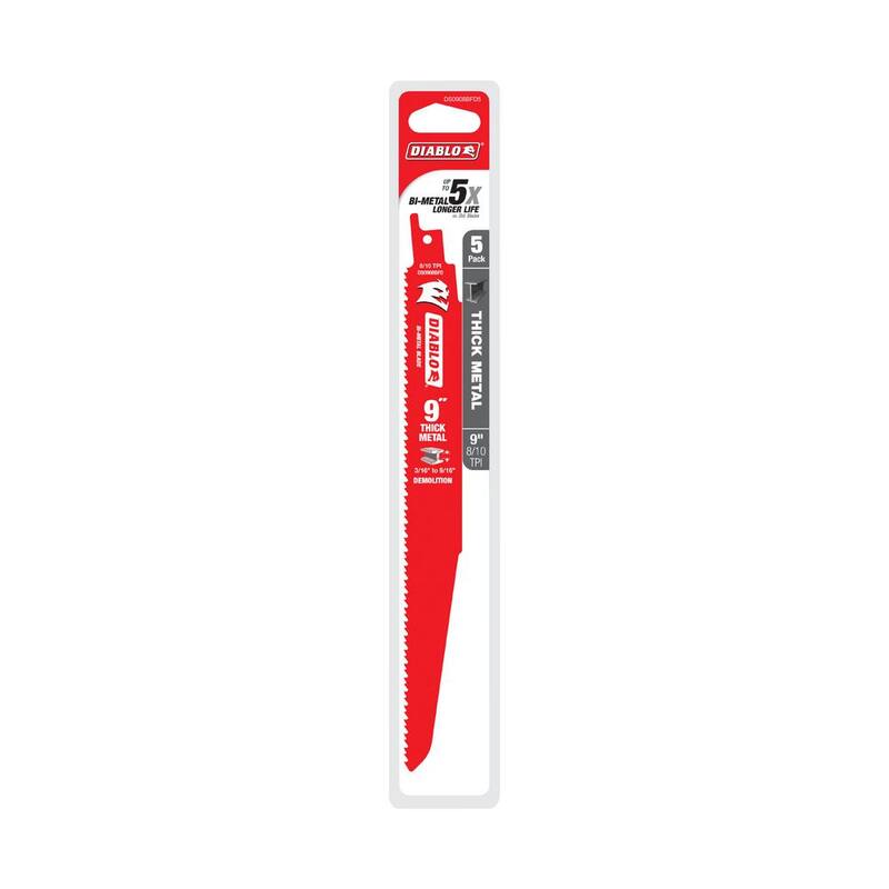 DIABLO 9 pulgadas 8/10 TPI Steel Demon Bi-Metal Hojas de Sierra Recíproca para Corte de Metales Gruesos (Paquete de 5) - DS0908BFD5