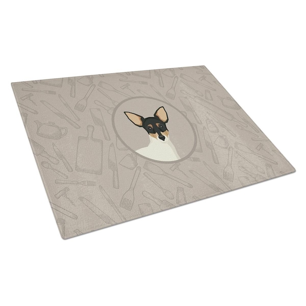 Carolines Treasures Toy Fox Terrier in the Kitchen Glass Cutting Board Large - CK2214LCB