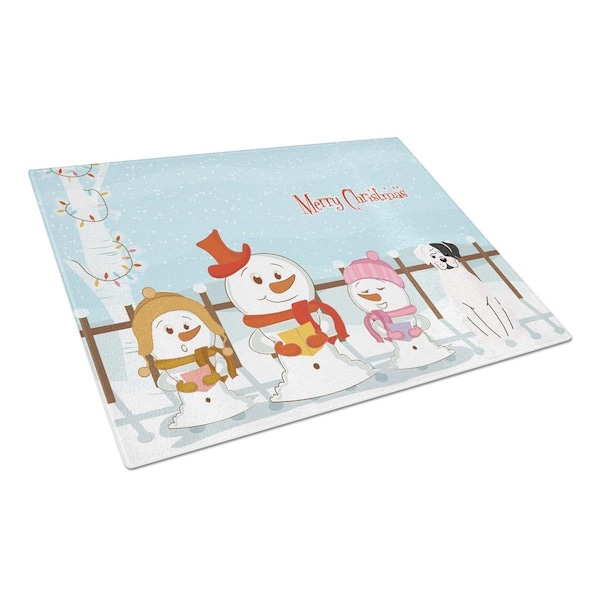 Carolines Treasures Merry Christmas Carolers White Boxer Cooper Glass Cutting Board, Large - BB2445LCB