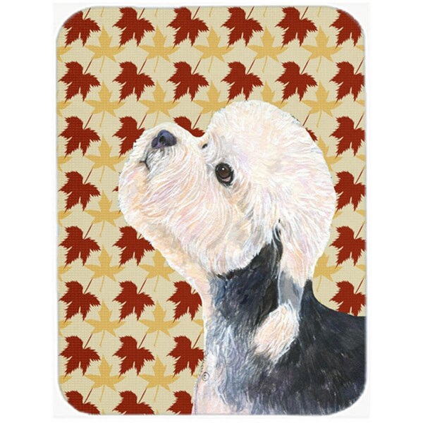 Carolines Treasures 12 x 15 in. Dandie Dinmont Terrier Fall Leaves Portrait Glass Cutting Board- Large - SS4353LCB