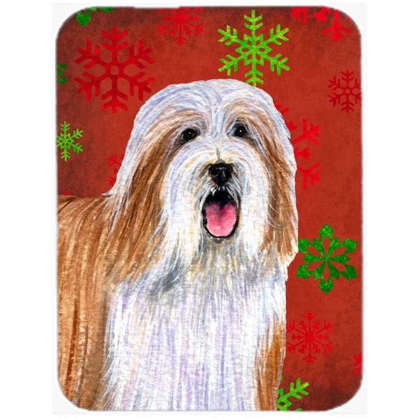 Carolines Treasures Bearded Collie Red And Green Snowflakes Christmas Glass Cutting Board - Large - LH9330LCB