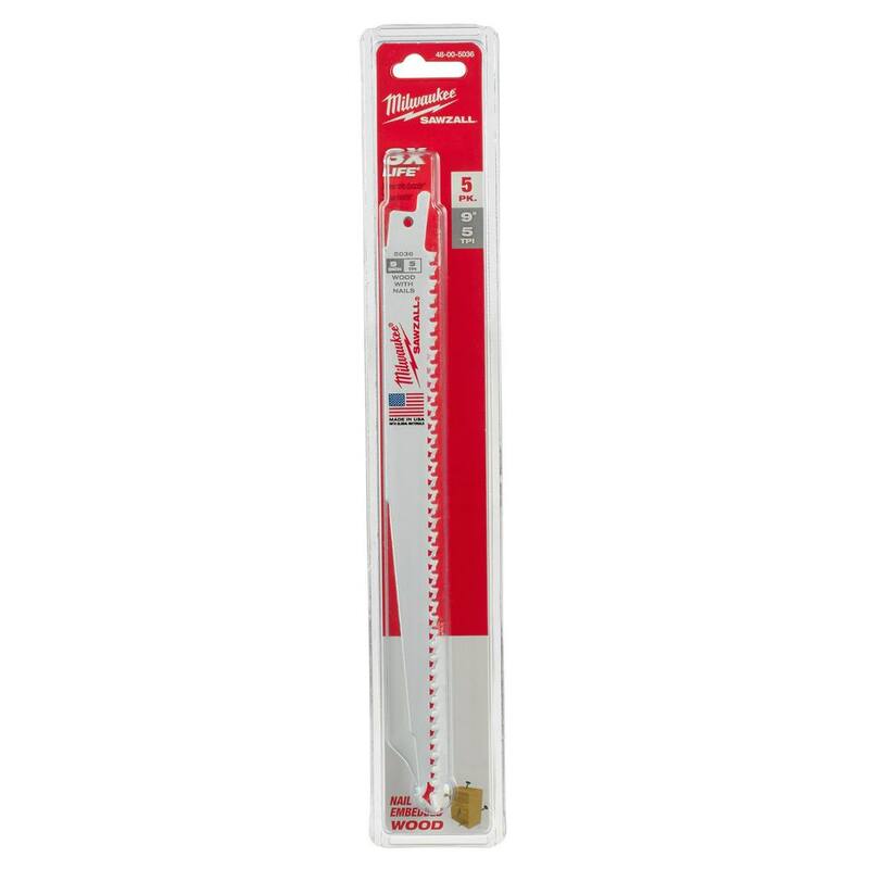 Milwaukee 9 pulg. 5 TPI Hoja de sierra reciproca para madera de corte de sierra SAWZALL de corte delgado (paquete de 5) - 48-00-5036
