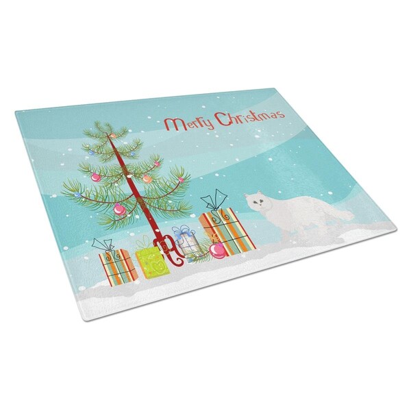 Carolines Treasures Chinchilla Persian Longhair Cat Merry Christmas Glass Cutting Board - Large - CK4589LCB