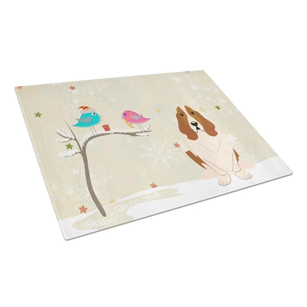 Carolines Treasures Christmas Presents Between Friends Basset Hound Glass Cutting Board, Large - BB2493LCB