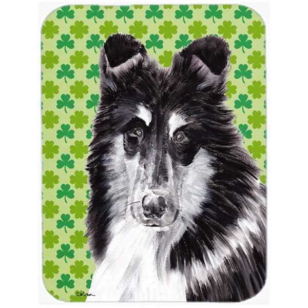 Carolines Treasures Black And White Collie Lucky Shamrock St. Patricks Day Glass Cutting Board - Large - SC9726LCB