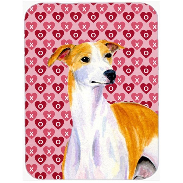 Carolines Treasures 15 x 12 in. Whippet Hearts Love and Valentines Day Portrait Glass Cutting Board - Large - LH9148LCB