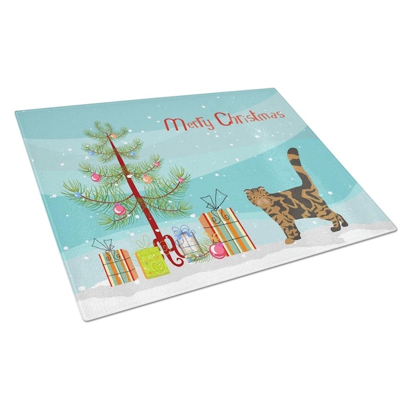 Carolines Treasures Foldex Exotic Fold No.2 Cat Merry Christmas Glass Cutting Board - Large - CK4625LCB