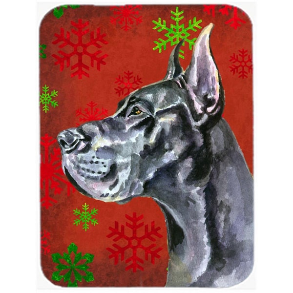 Carolines Treasures Black Great Dane Red Snowflakes Holiday Christmas Glass Cutting Board- Large - LH9578LCB